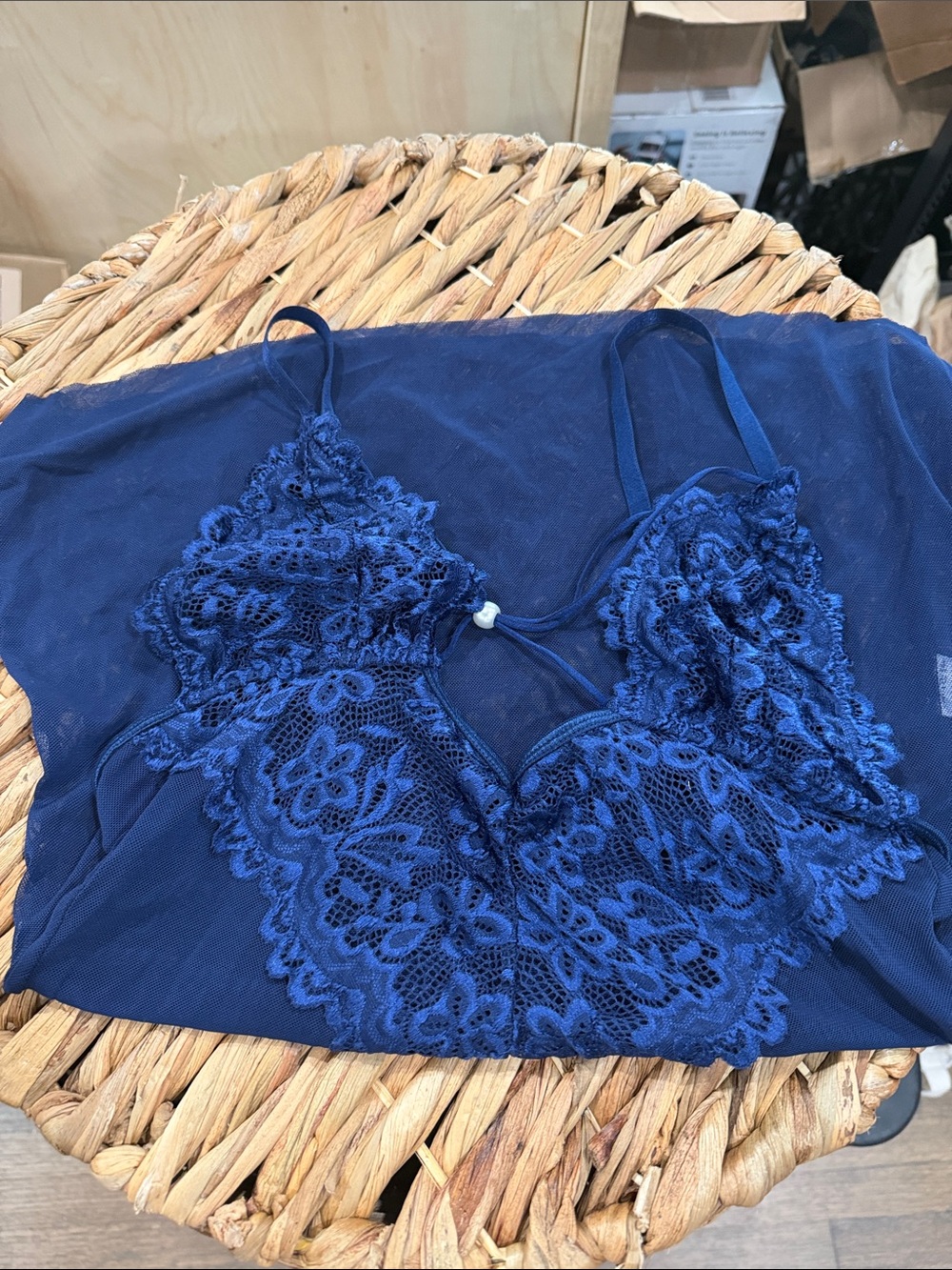 Blue Lace Bralette Sheer Camisole - Women Intimates